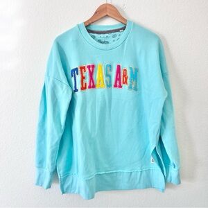 Pressbox Texas A&M Teal Multicolor Glitter Crewneck Sweatshirt Sz L